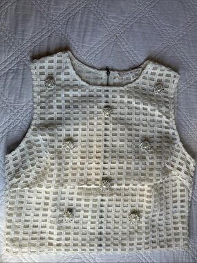 Endless Rose Cream Grid Overlay Cropped Party Top